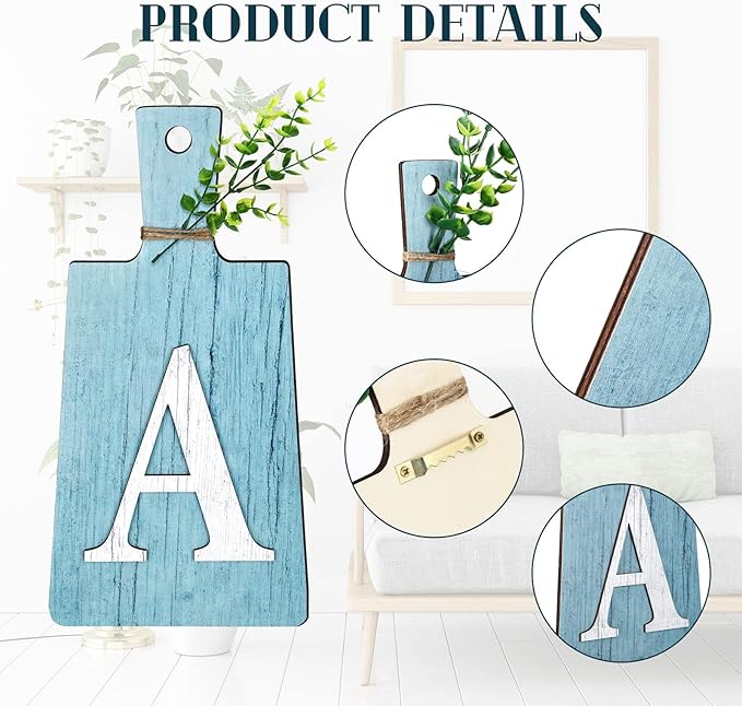 Jetec Cutting Board Eat Sign Set Hanging Art Kitchen Eat Sign Farmhouse Fork and Spoon Wall Decor Rustic Primitive Country Kitchen Decor for Home over Cabinet Decoration(Dark Blue, Light Blue, White)