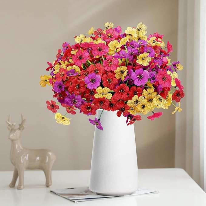 Geegoods Artificial Mums Flowers for Outdoors, 16 Bundles UV Resistant Fake Plastic Colorful Mix Flowers for Patio Porch Spring Summer Decor