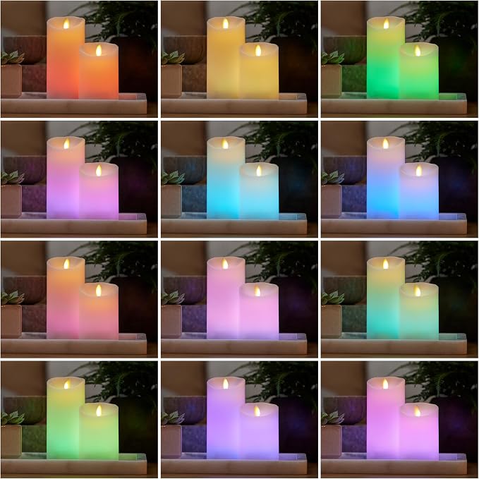 Luminara Flameless Color Changing LED Candle 3" x 6.5", Real Wax Moving Flame, Battery Operated w/ 18 Button Remote, Unscented Safe