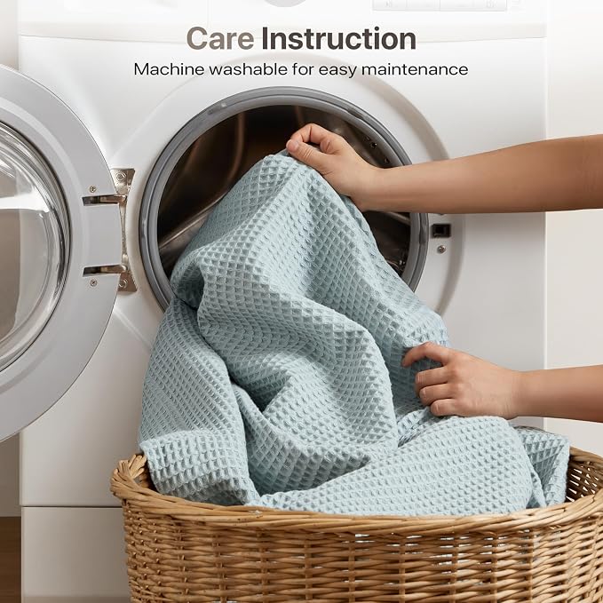 Madison Park 100% Cotton Blanket, Trendy Woven Waffle Weave Design, All Season, Lightweight, Breathable, Soft and Cozy Casual Summer Cover, for Bed, Couch and Sofa, Twin(66 in x 90 in), Aqua