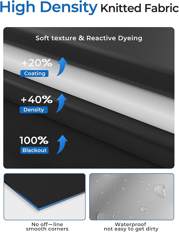 Sumobaby Blackout Curtains for Bedroom Portable 138”x70”Black Out Window Cover with Heat-Resistant Hook&Loop Tape,100%Blackout Shades,NoDrill Blinds for Windows DIY Cut Fit for Nursery&Dorm Room,Black