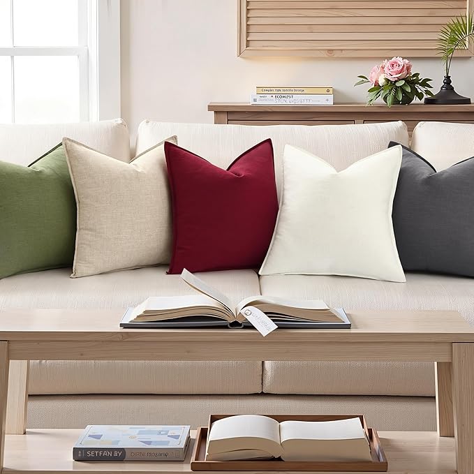 decorUhome Summer Decorative Linen Euro Sham Throw Pillow Covers 22x22 Inch Set of 2 Dark Grey Pillow Covers with Flange Edges Soft Farmhouse Boho Accent Pillow Cases for Couch Bed Living Room