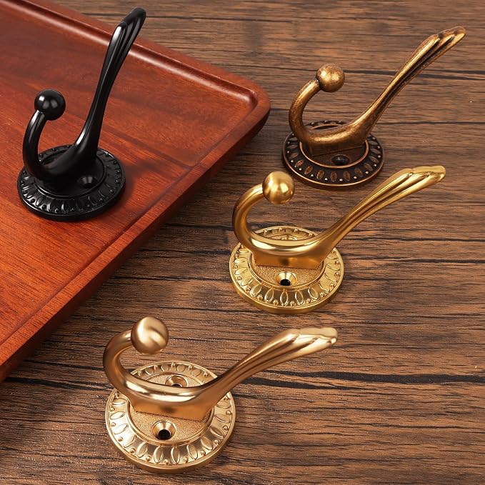 Brushed Gold Heavy Duty Wall Hooks – 6 Pack Rustic Coat Hooks for Hanging Coats,Robes,Bags,Hats,Wall Mounted with Includes Two Types of Installation Screws YDLSJ