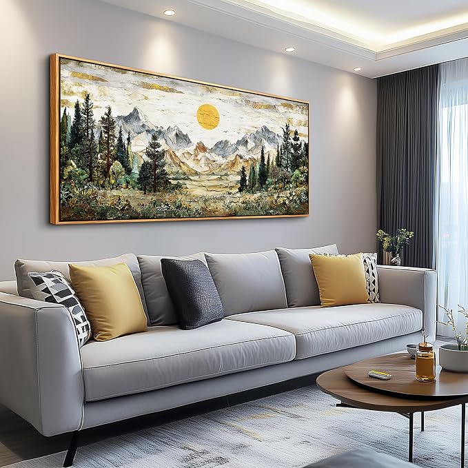 XIGUANGART Large Framed Canvas Print Wall Art,Wall Decor for Living Room,Mountain Pictures,Forest Wall Art,Modern Rustic Farmhouse Landscape Paintings for Bedroom Office Home Decoration, 20x40 IN