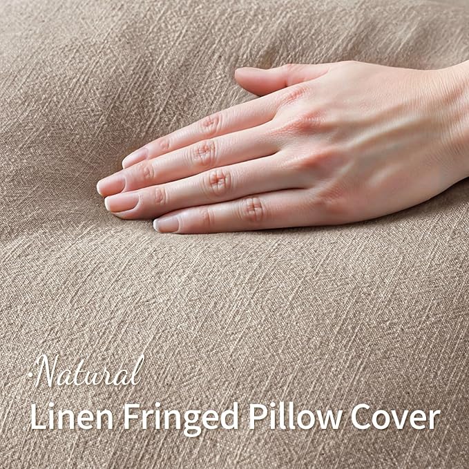 MIULEE Decorative Throw Pillow Covers Neutral Linen Fringe Throw Pillows Set of 2 Natural Linen Boho Farmhouse Cushion Covers with Tassels for Couch Sofa Bed Spring Home Decor 24x24 Inch