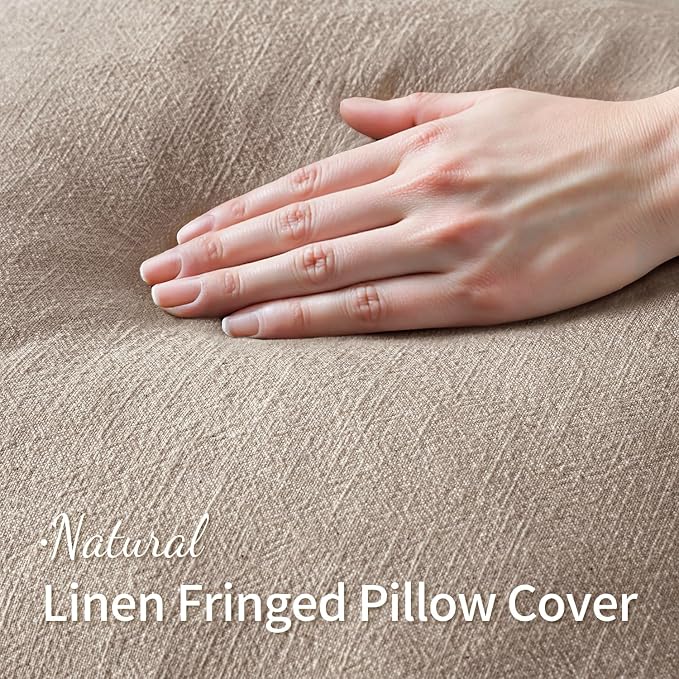 MIULEE Decorative Throw Pillow Covers Neutral Linen Fringe Throw Pillows Set of 2 Natural Linen Boho Farmhouse Cushion Covers with Tassels for Couch Sofa Bed Spring Home Decor 18x18 Inch