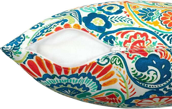 Magpie Fabrics Patio Pillow with Insert 18"x18", Set of 2, Fade-Resistant Outdoor Indoor Cushion Decorative Throw Pillow Decoration for Couch Garden Furniture - Paisley Multi