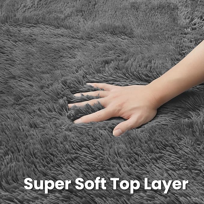 Dark Gray Round Fluffy Rug 6ft Plush Fuzzy Shaggy Carpet,Soft Rugs for Living Room for Nursery,Preppy Dorm,Classroom,Playroom,Teen,Baby Home Decor (Dark Gray 6"x6")