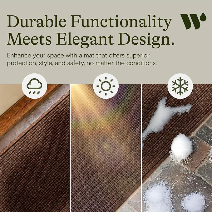 WaterHog Squares Front Door Mat Indoor Outdoor Entrance, Absorbent All-Weather Doormat with Non-Slip Rubber Backing, Dirt & Moisture Trapper, Low Profile, Easy Clean, Made in USA, 22"x60" Dark Brown