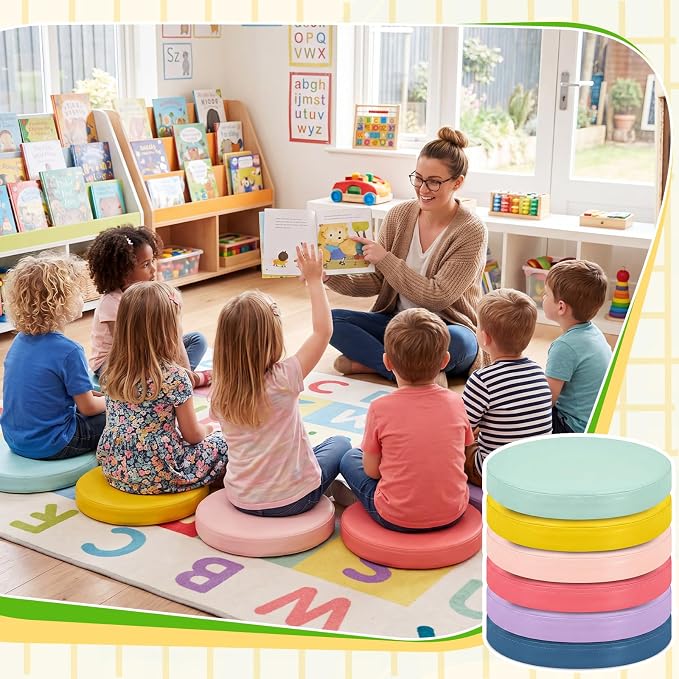 Juexica 6 Pcs Extra Thick Flexible Seating Floor Cushions Assorted Colored Pillow Floor Cushions for Classroom Soft Flexible Seating for Kids Learning Sitting Daycare School Chair (Hippie Boho Color)