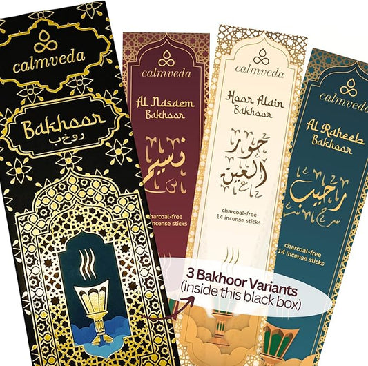 Arabian Oud Bakhoor Incense Sticks - بخور اماراتي (3 Variants, 40+ Incense) Deep Warm Arabic Incenses Like Al Nasaem, Hoor Alain & Al Raheeb Oud Bukhoor | Perfect Islamic Gifts or Eid Gifts