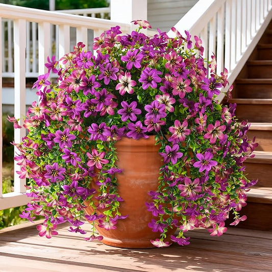 INQCMY Artificial Flowers for Outdoor Faux Hanging Plants Spring Outside Decoration,2Bundles Fake Silk Flowers Realistic Outdoor Flowers No Fade UV Resistant Porch Patio Window Yard Balcony Decor