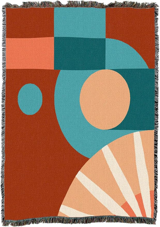 Pure Country Weavers Mod Shapes Orange Blanket - Mid Century Modern - Gift Tapestry Throw Woven from Cotton - Made in The USA (50X60)