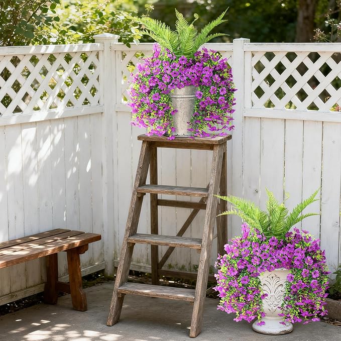 ZFProcess Artificial Fake Hanging Flowers for Outdoors, Silk Daisy with Articial Boston Ferns Plants Set, Realistic Spring Fake Outdoor Flowers UV Resistant Porch Patio Yard Decor
