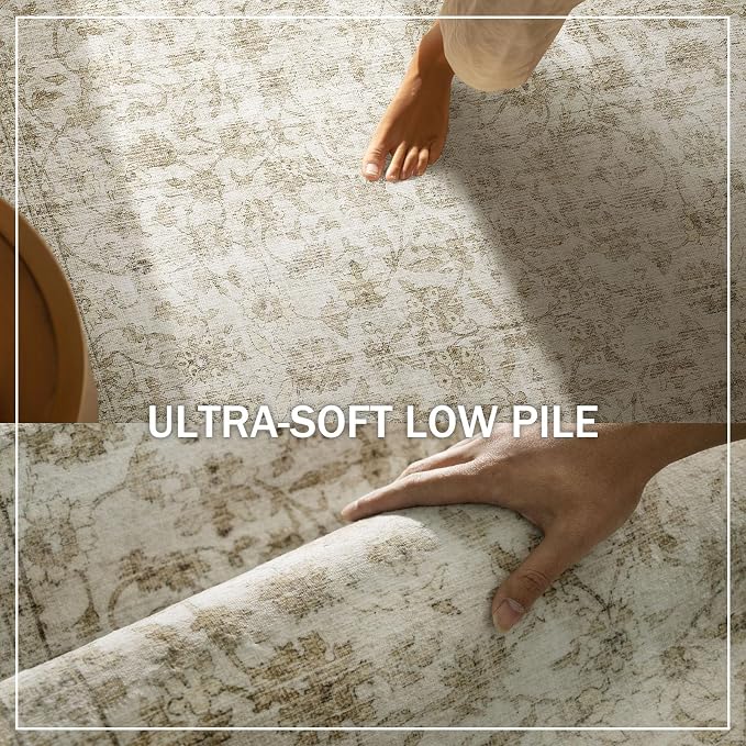 Machine Washable Rugs for Living Room: 5x7 Area Rugs for Bedroom Boho Vintage Rugs Stain Resistant Non Slip Low Pile Soft Lightweight Carpet for Kitchen Dining Room Farmhouse Nursery Kids Room