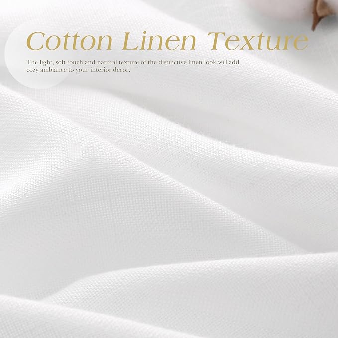 White Linen Curtains 96 Inches Long for Living Room Sliding Glass Door Light Filtering Privacy Thick Sheer Curtain Modern Elegant Cotton Textured Grommet Gauze Window Drapes 2 Panels Set,52x96 8 FT
