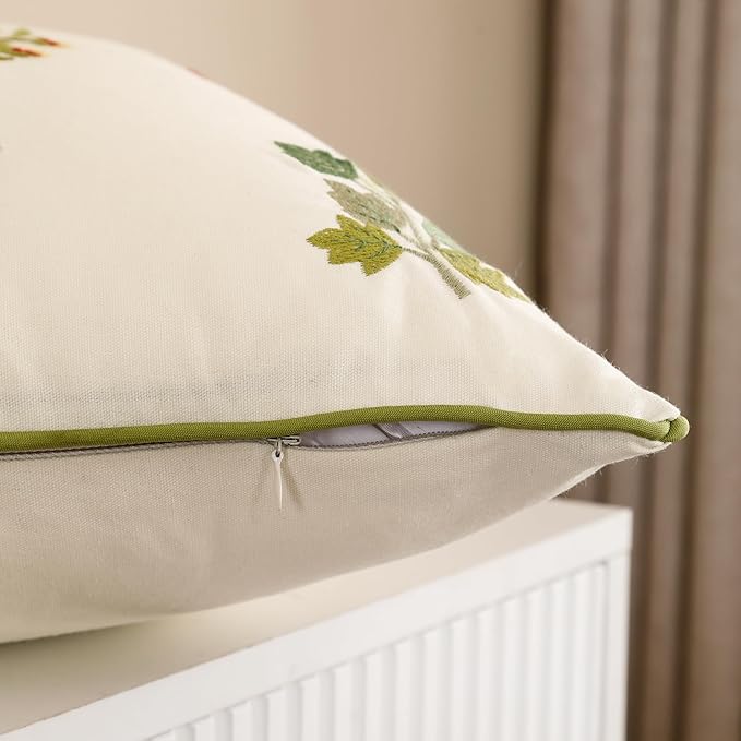 Embroidered Pillow Covers 18x18 inch Pack of 2 Multiflower Decorative Throw Pillow Covers Farmhouse Boho Pillowcases Spring Summer Pillow Cushion Cases Home Decor Square Floral Pillow Case