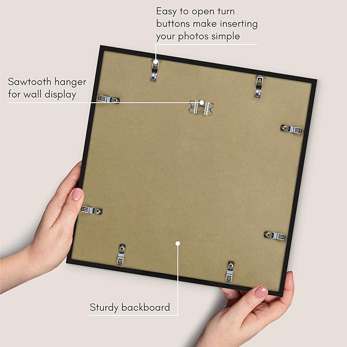 Americanflat 15x15 Picture Frame with Polished Plexiglass - Streamline Collection - Thin Border Square Frame for Wall Display - Hanging Hardware Included - Black