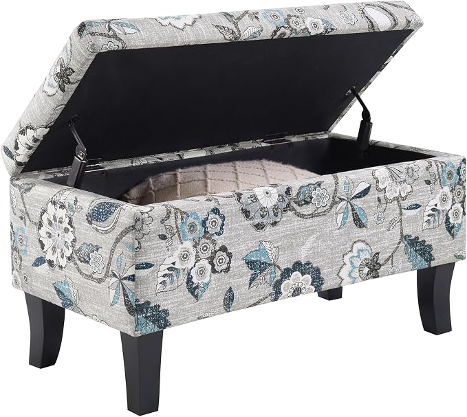 Convenience Concepts Designs4Comfort Winslow Storage Ottoman Bench 32" - Transitional Upholstered Footstool & Seat, for Living Room, Entryway, Hallway, & Bedroom, Gray Flora Fabric