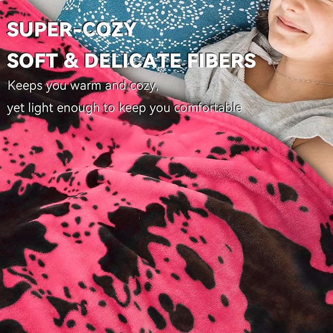 Hot Pink Throw Blanket for Women, Soft Warm Cozy Fleece Blanket for Teenage Girl Dorm Bedroom Y2K Room Decor, Cute Pink Gifts for Birthday Graduations Mother’s Day Easter, 50x60 Inches