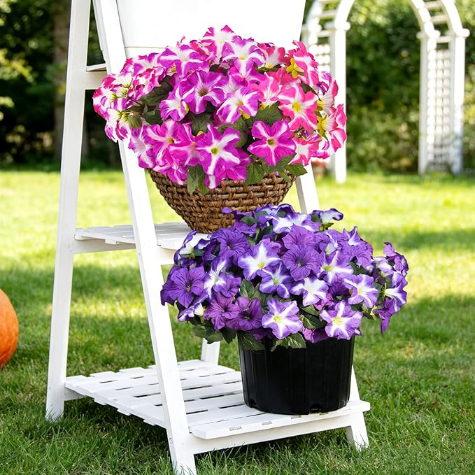 FULLMUSIC Spring Artificial Flowers for Outdoors, UV Resistant Fake Morning Glory, Look Real Faux Silk Plants for Front Door Garden Porch Planter