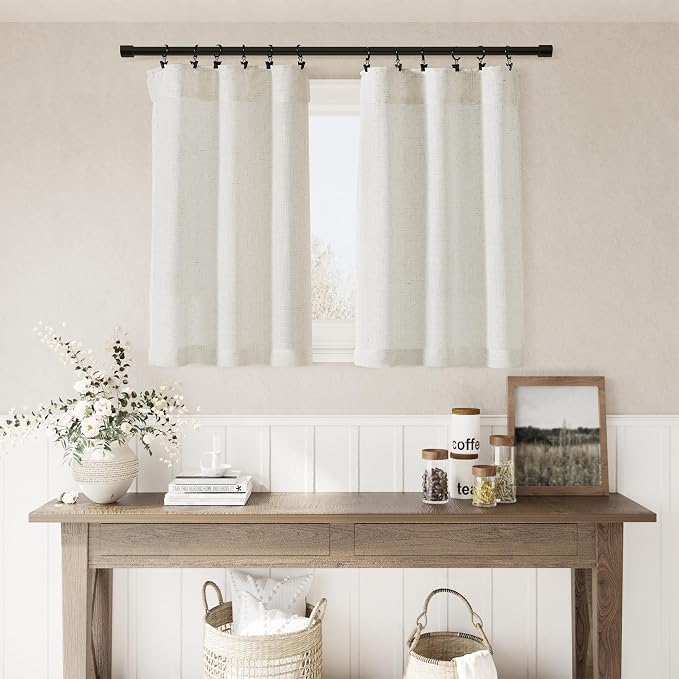 Nanspring Kitchen Linen Curtains 30 Inch Length Curtains Small Window Drapes Back Tab Rod Pocket Farmhouse Cafe Light Filtering Flax Country Rustic for Bathroom Laundry Room 2 Panels Cream 18Wx30L