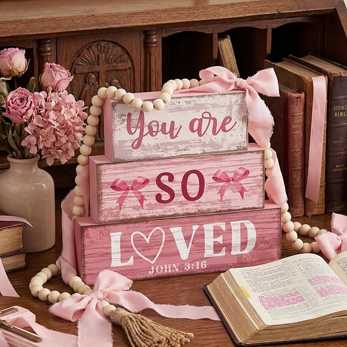Yuntau 4 Pcs You Are So Love Wooden Farmhouse Heart Tiered Tray Decor Rustic Inspirational Quotes Wood Block Sign Gift Centerpiece Farmhouse Table for Desk Shelf Playroom