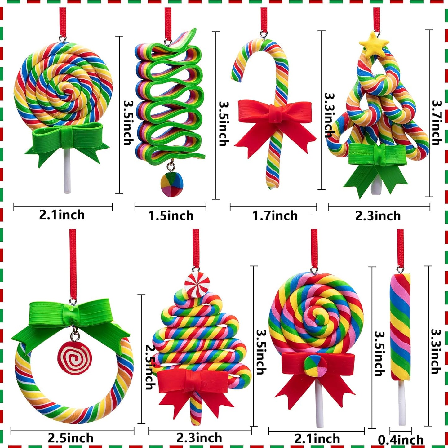 codree 8 PCS Christmas Lollipop Ornaments- Rainbow Lollipop Hanging Ornaments- Christmas Candies Polymer Clay Ornament for Xmas Tree Party Decoration