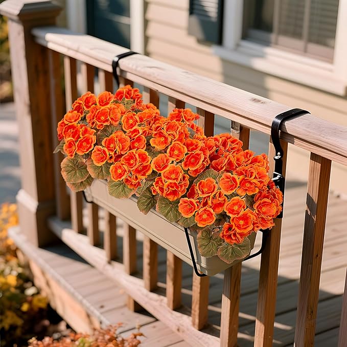 Ammyoo Fake Fall Flowers Artificial for Outdoors Decoration, 6 Bundles Faux Geranium Silk Flower Outside UV Resistant No Fade Artificial Floral for Home Garden Balcony Indoor Table Centerpieces Decor