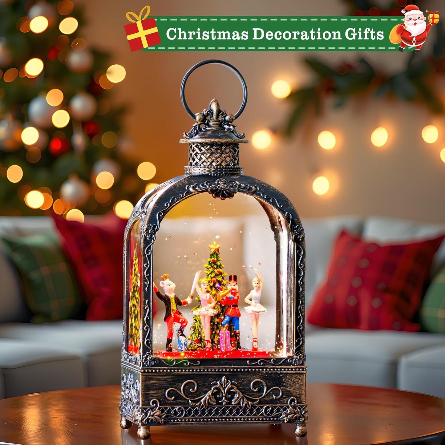 Nutcracker Christmas Snow Globes Lantern Christmas Snow Globe with Music Dance Soldier Nutcracker,6H Timer,USB Lined/Battery Operated Lighted Lantern for Christmas Festival Decoration Gifts