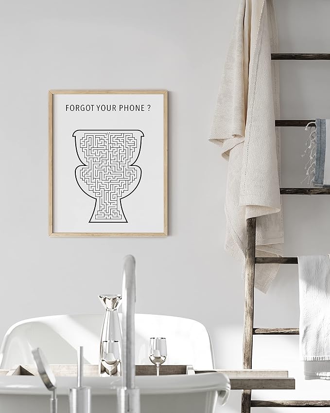 HAUS AND HUES Funny Bathroom Wall Art | Toilet Humor Poster, Beige Framed Guest Bathroom Sign, Funny Decor | 12"x16"