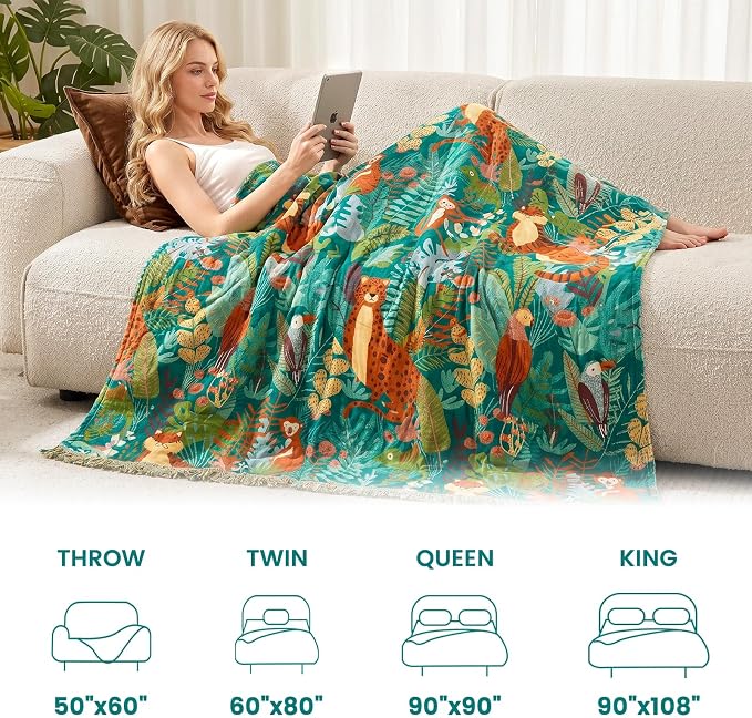 MSGKV Throw Blanket for Bed Cotton Animals Twin Size Couch Blanket 60"x80" Muslin Summer Breathable Lightweight Farmhouse Blankets Home Decor All Seasons