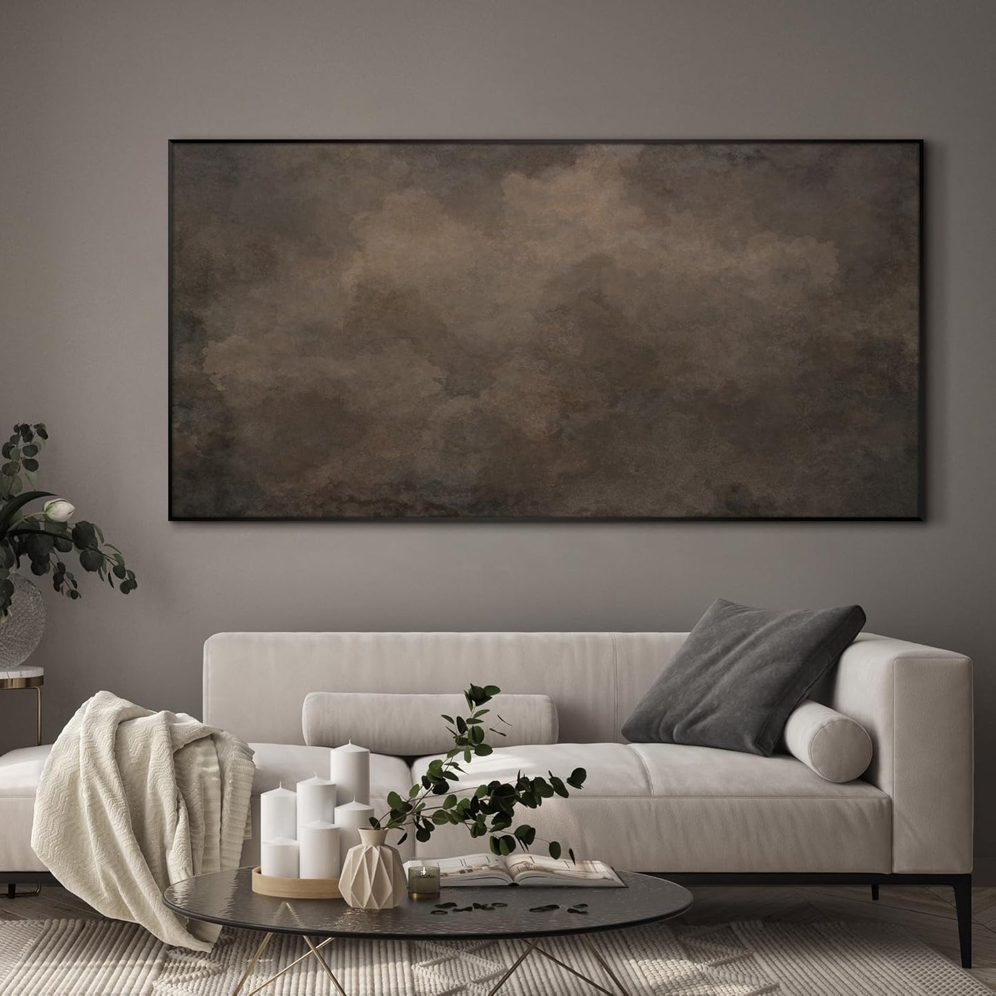 SIGNWIN 36"x72" Extra Large Framed Wall Art Neutral Cloudy Abstract Illustration, Soft Atmospheric Design for Home Living Room Bedroom Decor (Frame Assembly Required)