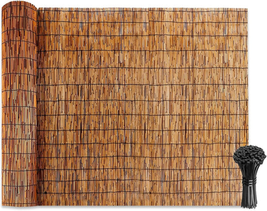 Natural Reed Fencing Rolls: Privacy Bamboo Fence 3/4/5/6ft High Roll Reed Screen, Decorative Bamboo Fencing for Outdoor Balcony Patio Garden Backyard,with Cable Zip Ties(Coffee, 6x10ft)