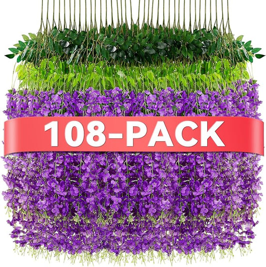 Alotiki Wisteria Hanging Flowers,Fake Hanging Flowers,Wisteria artificiales Garland for Home Wedding Arch Floral Party Garden Ceremony Outdoor Decor,3.6 feet Long(108,Purple)