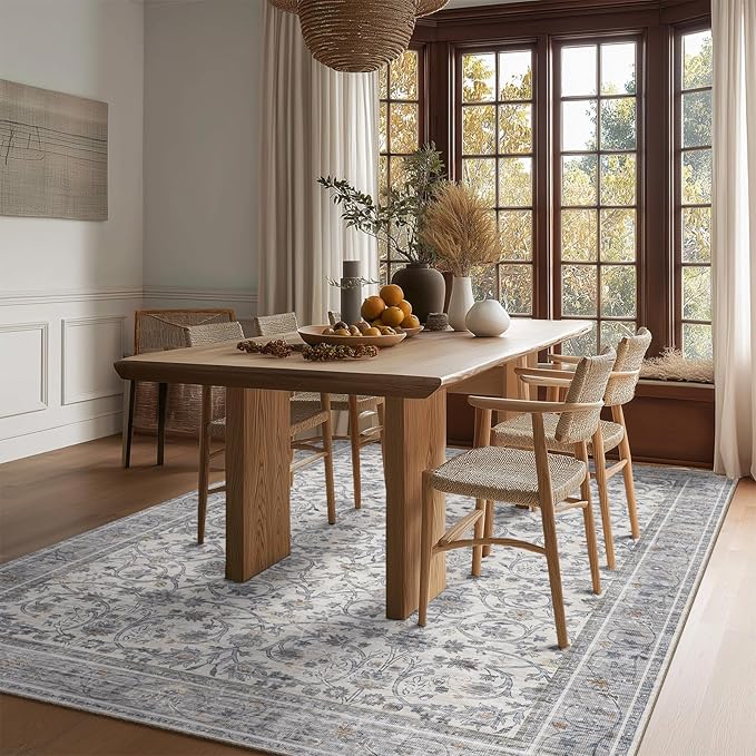 Washable Rugs for Living Room: 5x7 Area Rugs for Bedroom Ultra Soft Non-Slip Stain Resistant Vintage Boho Large Carpet for High-Traffic Dining Room - Farmhouse Decor