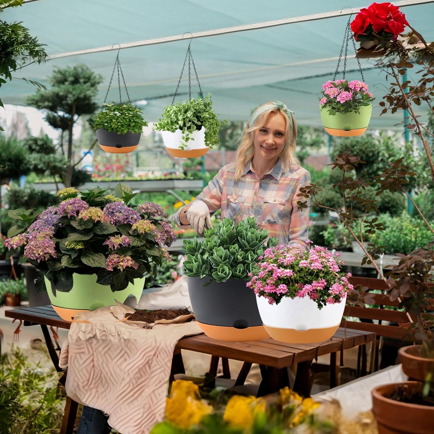 10 Inch Self Watering Hanging Pots, 3 Pack Hanging Planters