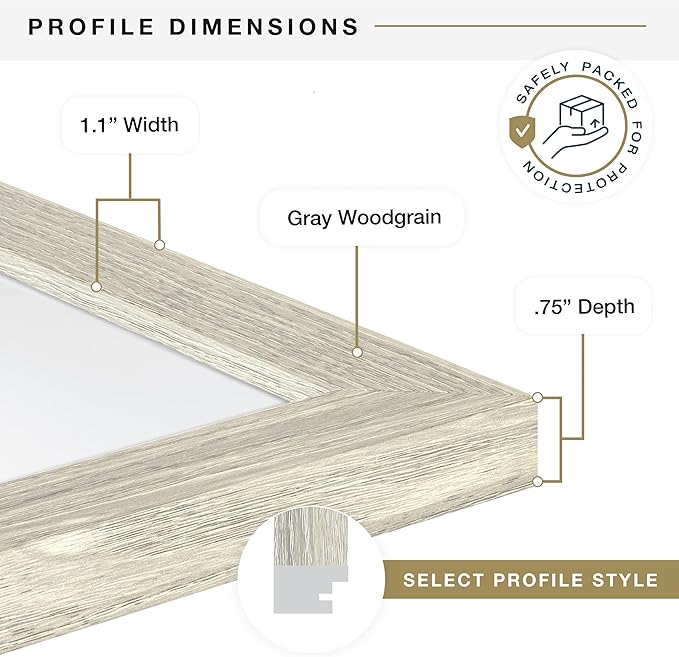 MCS Studio Gallery 8.5x11 Picture Frame Gray Woodgrain Engineered Wood, Rectangle Photo Frame for Photos, Posters & Art Prints & Easel for Tapletop Display (1-Pack)