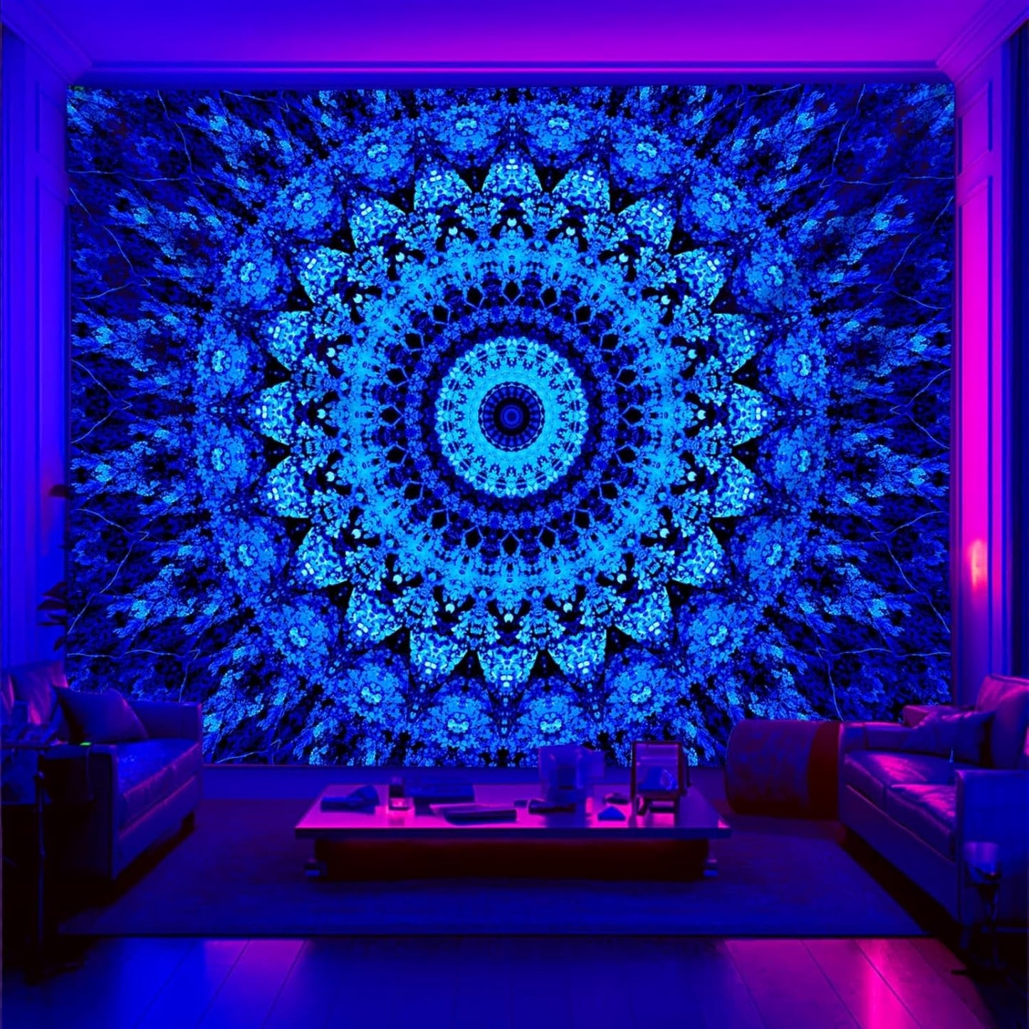 PSYHILAR Blacklight Mandala Tapestry for Bedroom, Black Light Posters for Adults and Teens, Neon UV Reactive Aesthetic Bohemian Wall Art Decor (40 x 30 Inches)