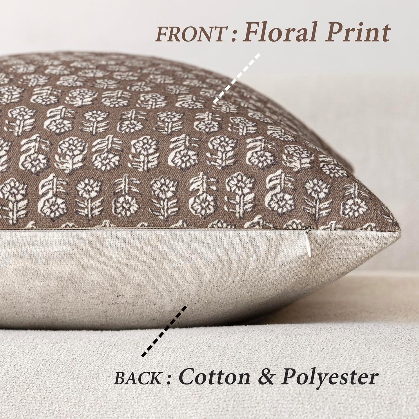 Foindtower Set of 2 Decorative Neutral Floral Print Throw Pillow Covers Vintage Accent Farmhouse Cushion Covers Boho Home Decor for Sofa Chair Couch Bedroom Living Room Outdoor,18×18 Inch,Brown