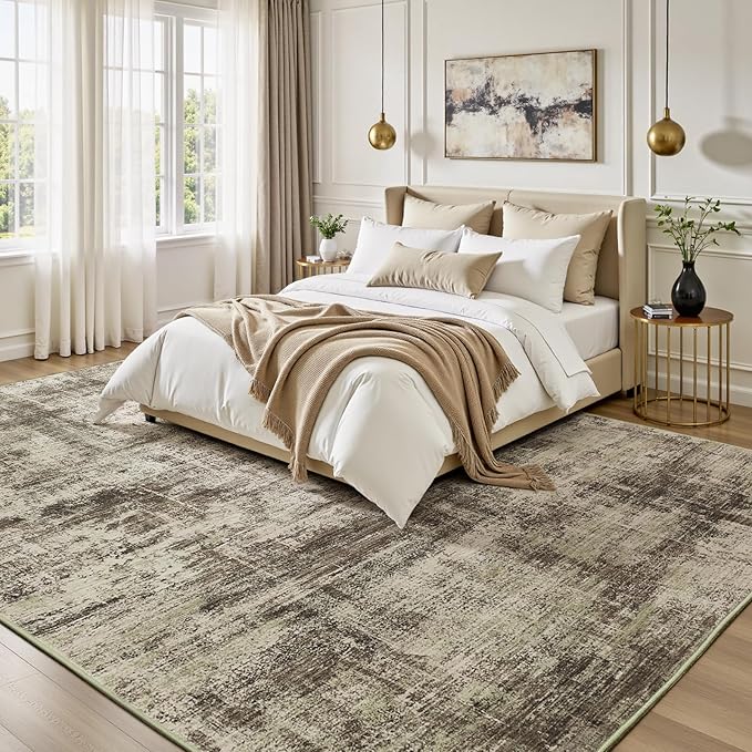 Lofus 8x10 Area Rug for Living Room, Brown Abstract Large Rugs with Non-Slip Backing, Neutral Modern Washable Carpet for Bedroom Dining Room Home Office Nursery Indoor