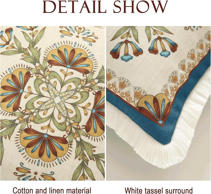 patdrea Designer Vintage Linen Pillow Cover,18"x18",Set of 2-Wensel B | RusticDecorative Pillow Case with Zipper,Floral Pattern,Cushion Coverfor Couch Living Room Bedroom Sofa