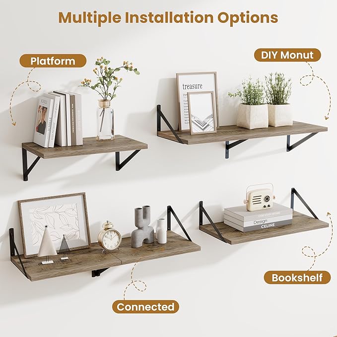 Acovy Deep Floating Shelves for Wall,30" Wx10 D Wood Floating Shelf Set of 2,Sturdy Metal Bracket Wide Display & Storage,Wall Mounted Hanging Floating Shelves for Living Room,Bedroom,Kitchen,Grey