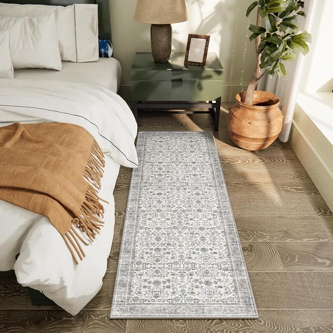 Machine Washable Hallway Runner Rug: 2'x6' Kitchen Rugs Soft Non-Slip Low Pile Vintage Boho Carpet Runners for Indoor Entryway Kitchen Bedside Bedroom Bathroom Farmhouse Decor
