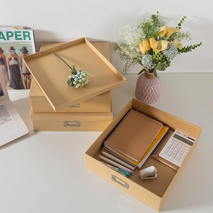Soul & Lane Decorative Storage Boxes with Lids, Paper Storage Box Set for Keepsakes and Photos, Decorative Boxes for Home Decor, Stationery, Office Organizers, Just the Basics
