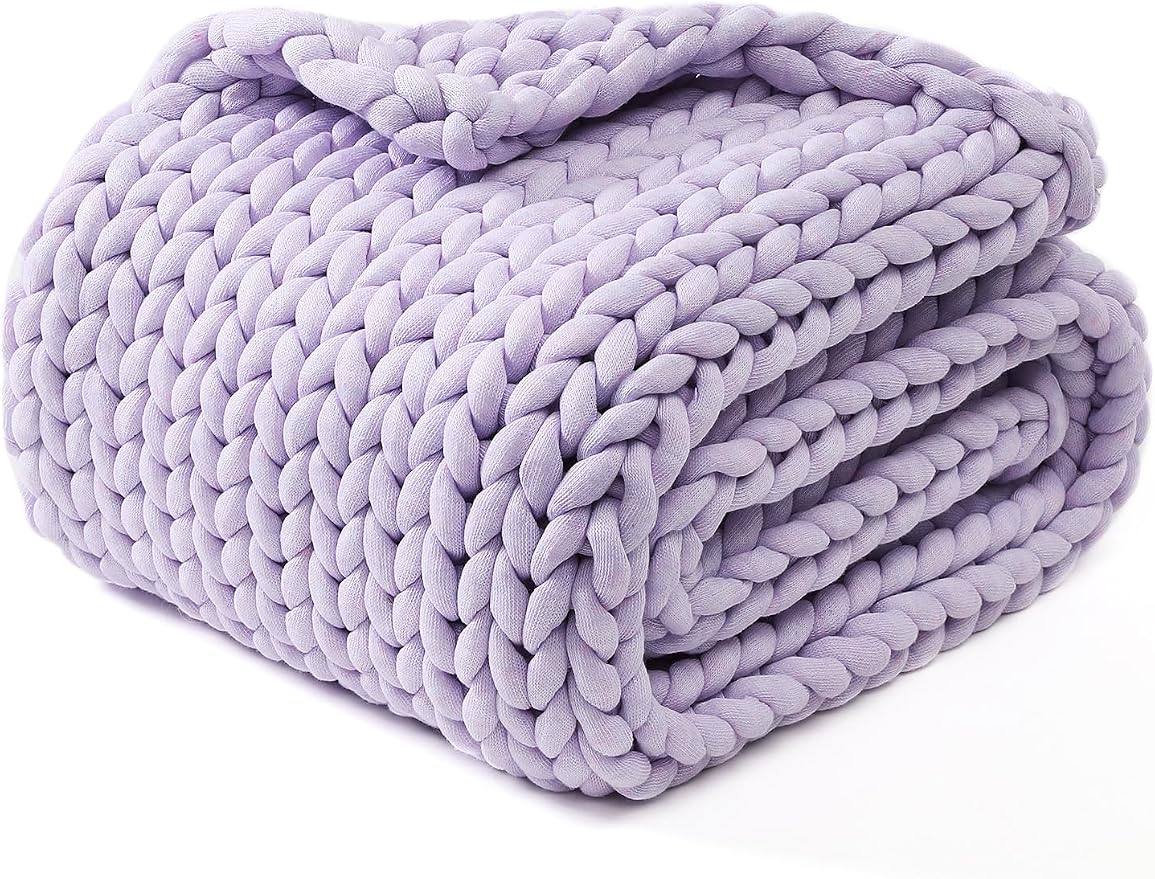YnM Chunky Throw Blanket, Medium-Weight, Hand Knitted, Skin Friendly, Ventilated and Breathable, Machine Washable, Home Décor Piece for Couch, Sofa and Bed (Iris Lavender, 60x80 Inch)