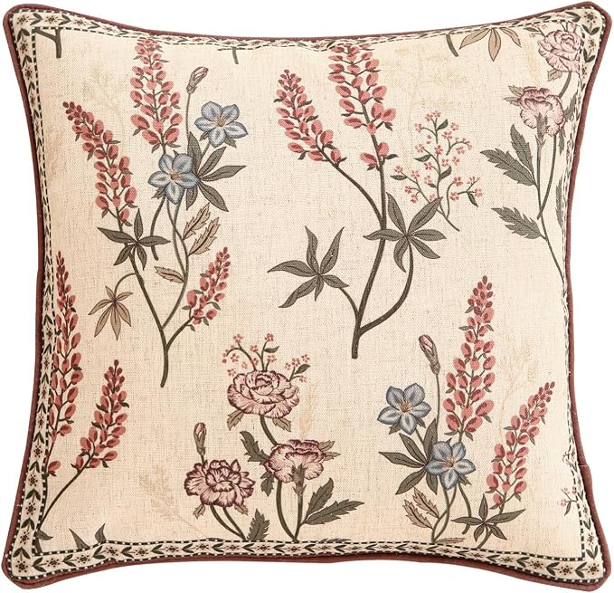 ISAENNE Designer Vintage Linen Throw Pillow Cover,18"x18"-Helena A | Elegant French Square Decor Pillow Cover,Concealed Zipper Design,Floral Pattern,Sofas,Bedroom,Living Room,Lounge Chairs