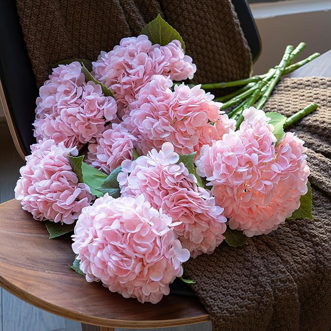 DUYONE 3PCS 22 inch Realistic Artificial Hydrangea Large Flowers Artificial Flowers Dry Flowers Outdoor Wedding Christmas Office Family Party Living Room Table Decoration (Pink)