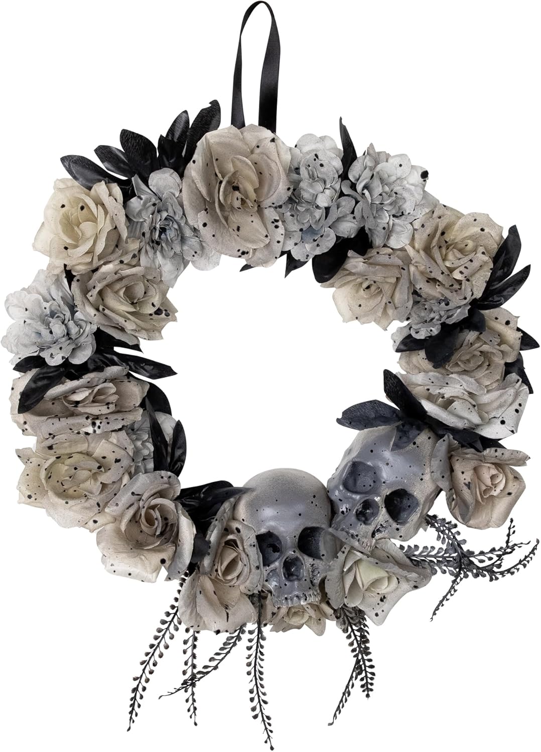 Northlight Double Skull and Roses Artificial Halloween Wreath- 16" - Unlit