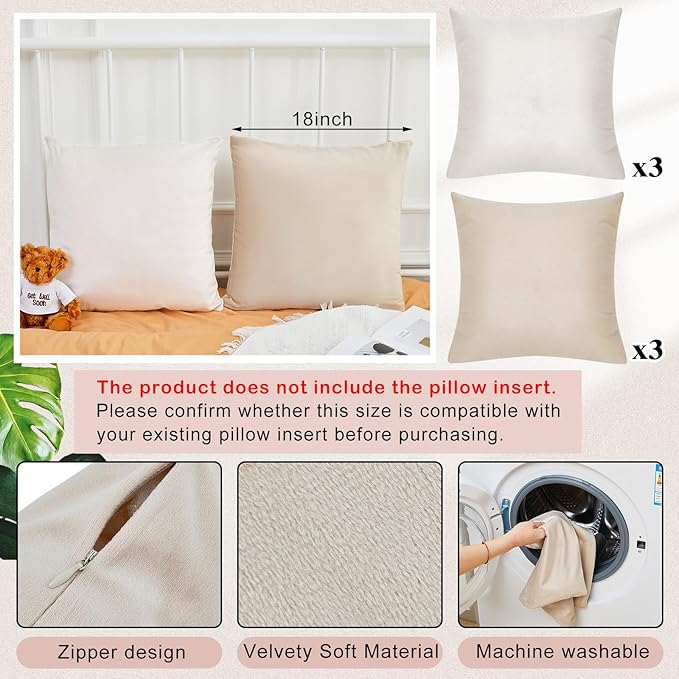 Berlune 6 Pcs Velvet Throw Pillow Covers 18" x 18" Decorative Cushion Cases Soft Pillowcase for Graduation Coquette Party Accessories Couch Sofa Bed Chair Home Decor, No Inserts (Morandi Color)